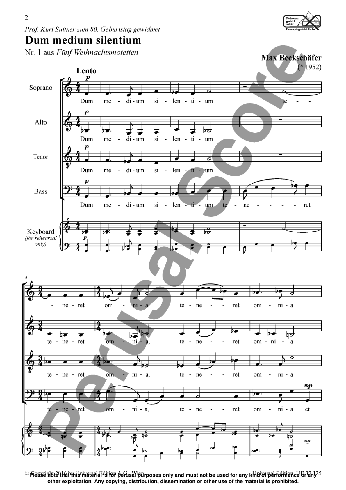 Beckschafer: Dum medium silentium for mixed choir (SATB) a cappella