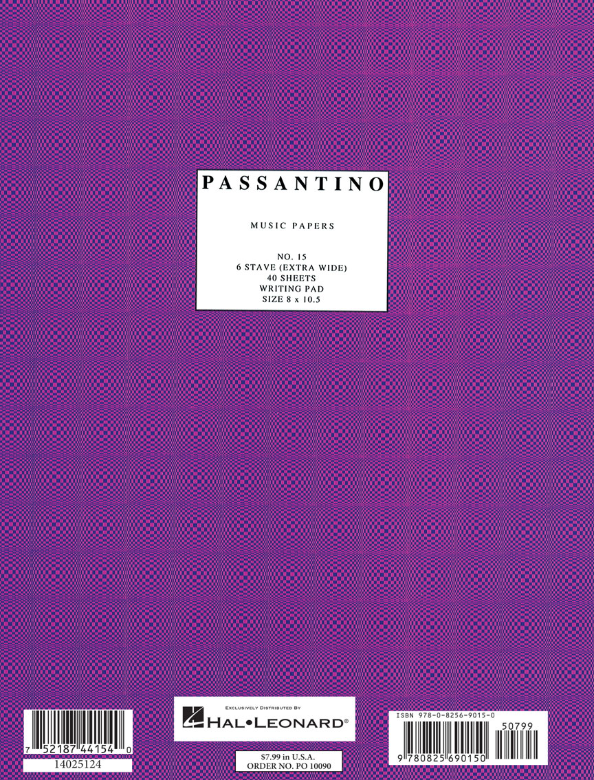 Passantino Writing Pad #15 6 Stave Extra Wide 40 Shts 8x10.5 Purple Cover