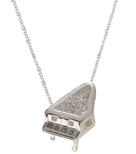 Claddagh Gold Sterling Silver Grand Piano Pendant Necklace - .925 Silver Music Charm