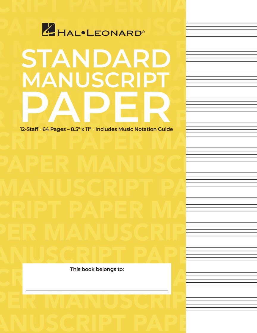 Manuscript Paper Notebook: Hal Leonard, Standard(Yellow Cover) 64pgs (8.5"x11")