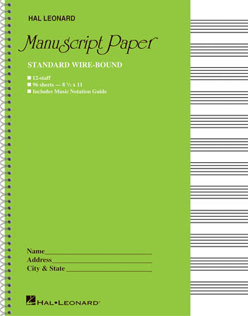 Manuscript Paper Wire-Bound: Hal Leonard, Standard (Green Cover) 96pgs (8 1/2"x11")