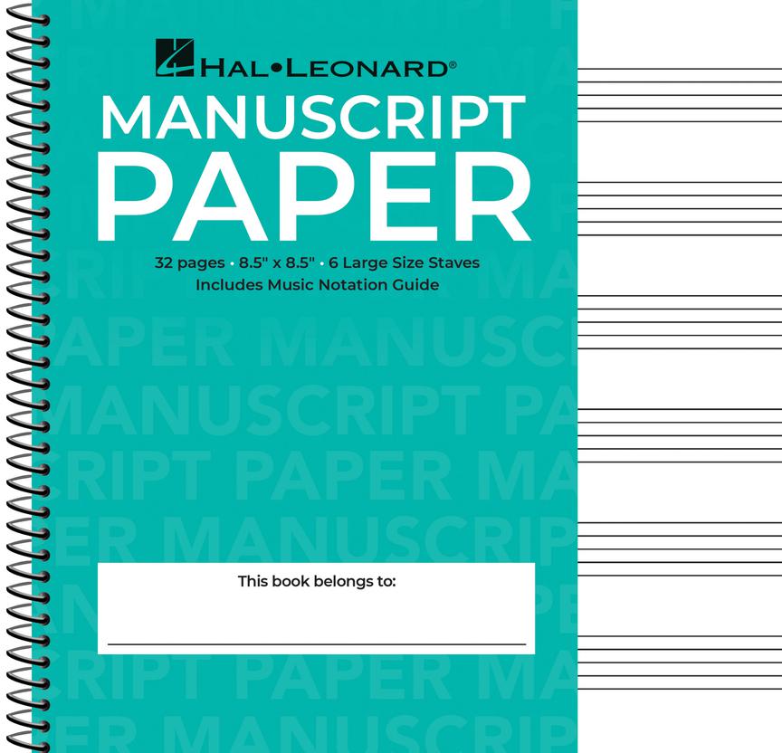 Manuscript Paper Wire-Bound: Hal Leonard (Wide Staff) 32pgs, 6 staves, (8.5" x 8.5")(Aqua Cover)
