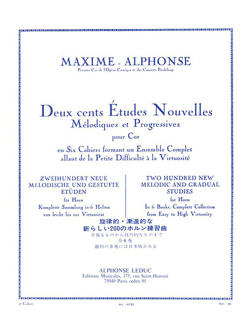 Alphonse Deux cents Études Nouvelles Mélodiques et Progressives Pour Cor