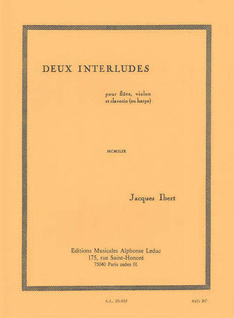 Ibert 2 Interludes Flute Traversiere Violon Clavecin (ou Harpe)