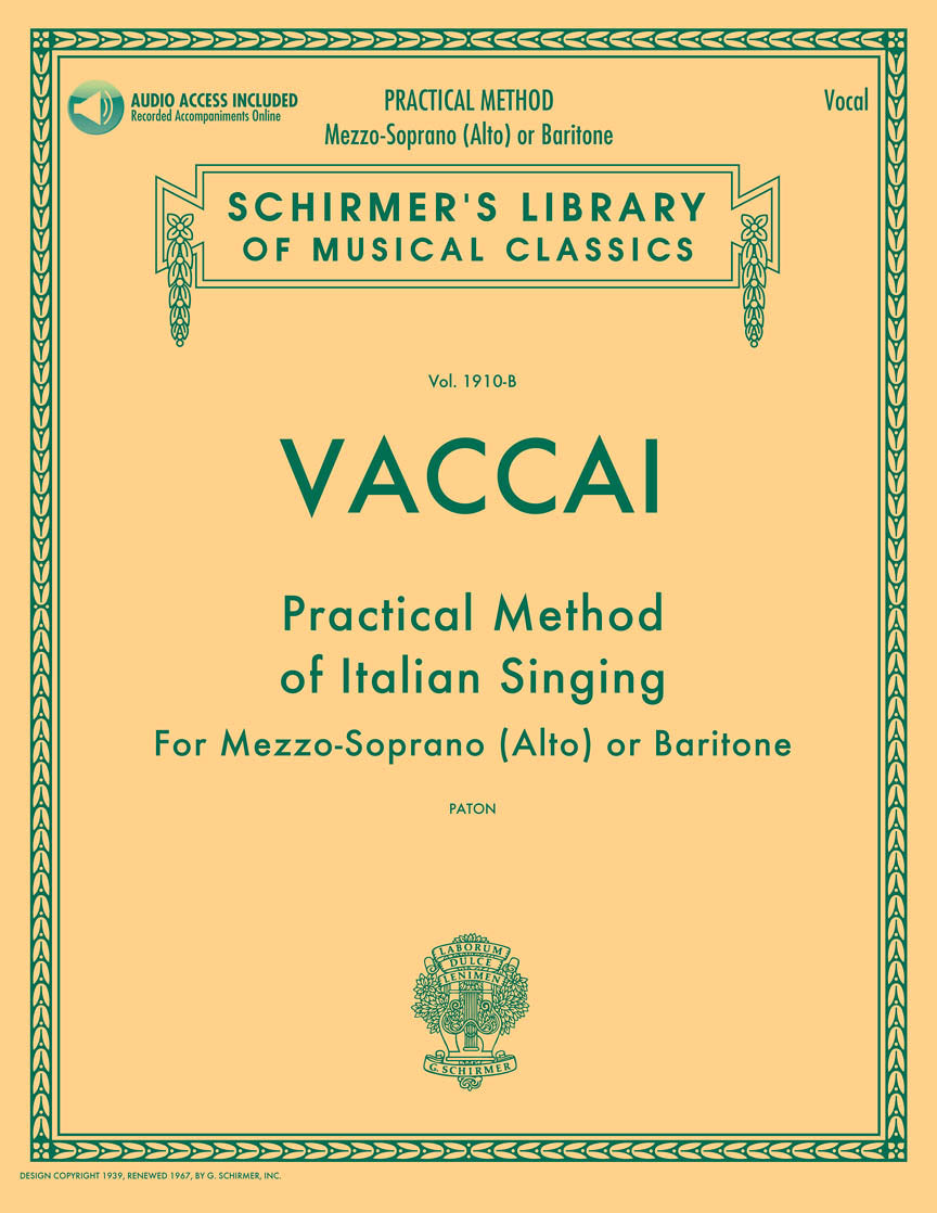 Vaccai Practical Method of Italian Singing for Mezzo-Soprano (Alto) or Baritone - Book/Online Audio