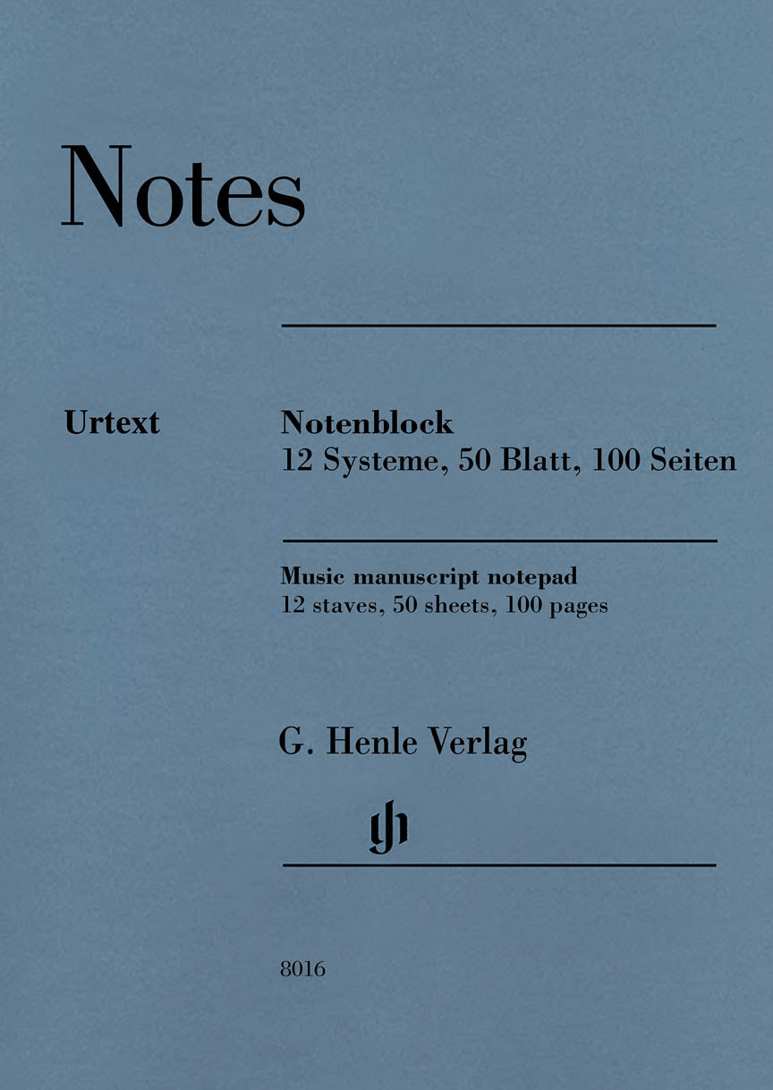 Manuscript Notepad: Henle, 12 staves, 50 sheets, 100pgs (8.3"x11.7")