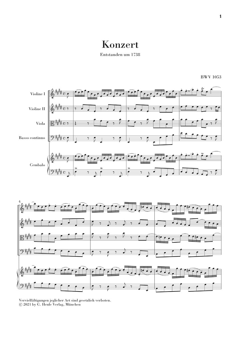 Bach Keyboard Concerto Nr. 2 E-dur BWV 1053 Study Score