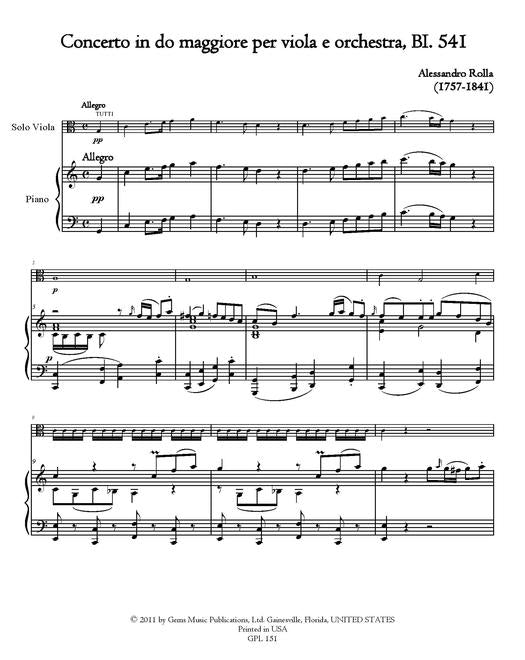 Rolla: Viola Concerto in C Maj BI. 541