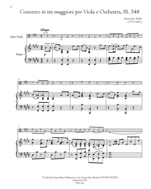 Rolla: Concerto in E Major BI. 548