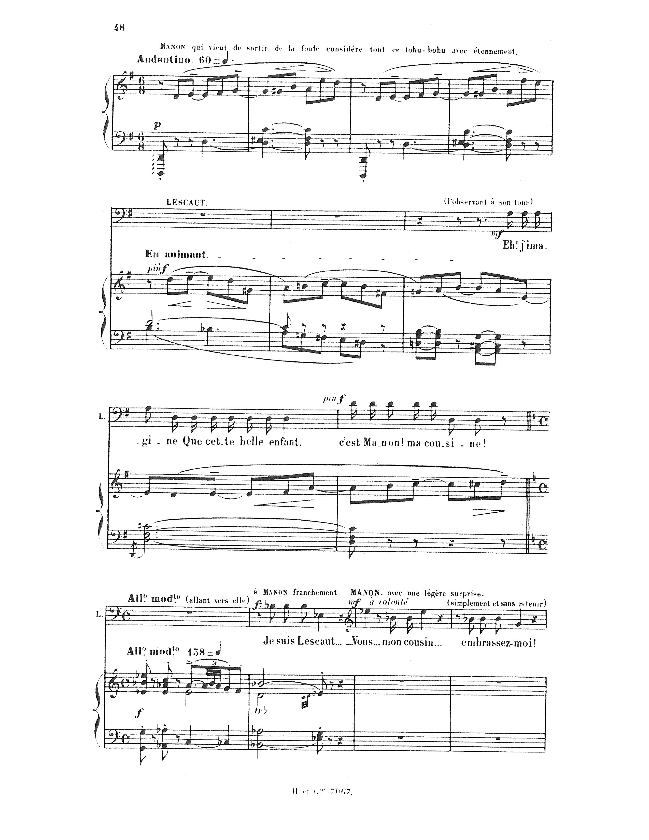 Massenet Manon Vocal Score