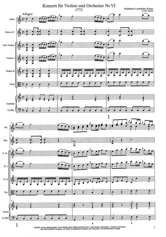 Sirmen Concert for Violin and Orchestra op. 3 Nr. 4 C-major