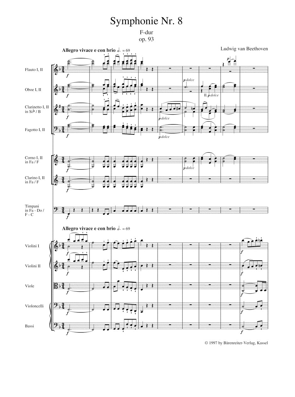 Beethoven Symphony Nr. 8 F major op. 93 Study Score