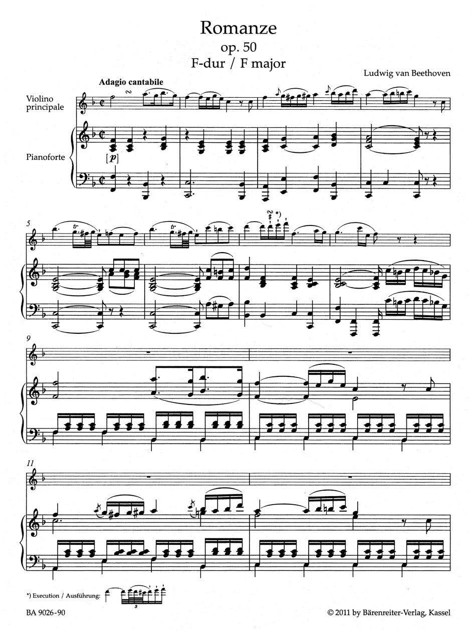 Beethoven Romances in F major Opus 50 and G major Opus 40 for Violin and Orchestra