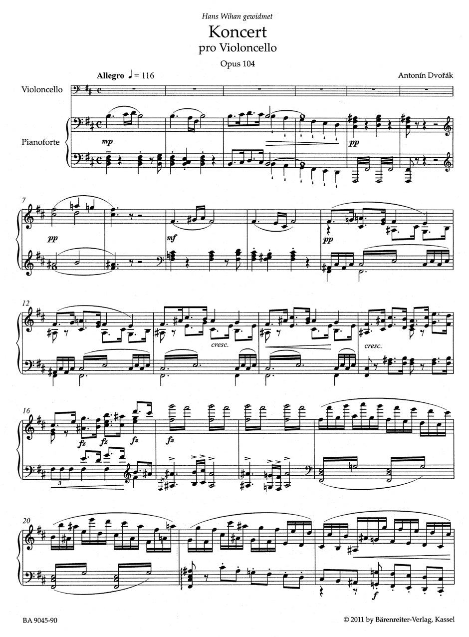 Dvorak Concerto for Violoncello and Orchestra B minor op. 104 (Arrangement for Violoncello and Piano by the Composer)