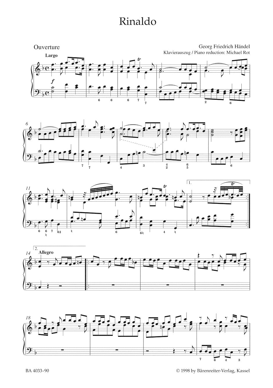 Handel Rinaldo HWV 7a -Opera in three acts- (Version of 1711)