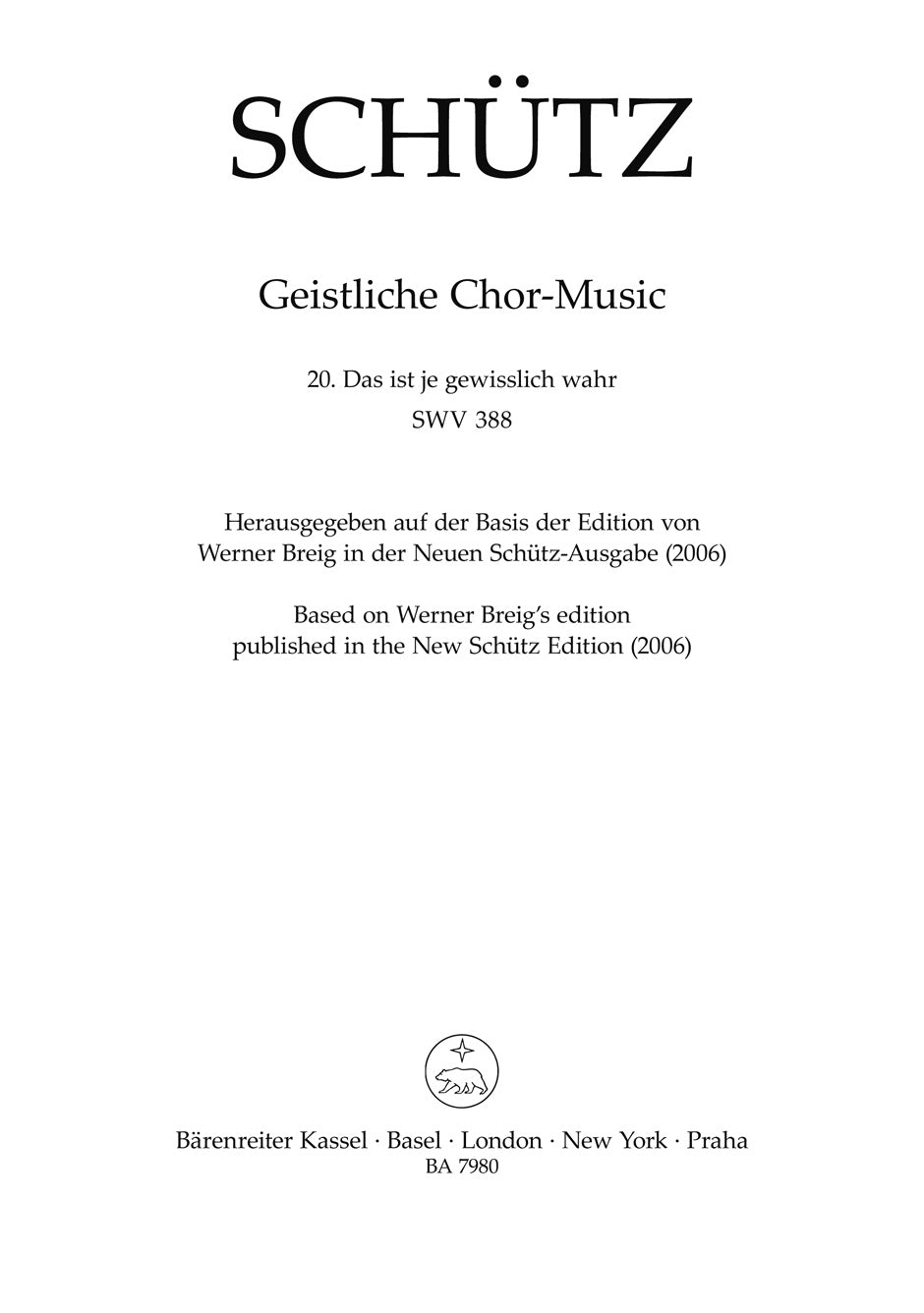 Schutz Das ist je gewisslich wahr SWV 388 -Motet- (No. 20 from "Geistliche Chor-Music")