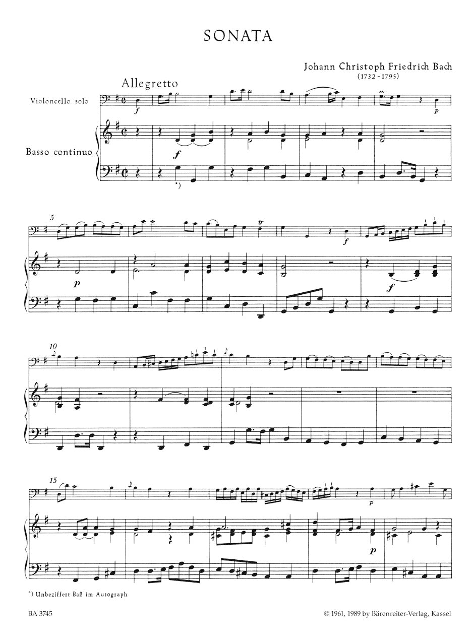 JCF Bach Sonata for Violoncello and Basso continuo G major