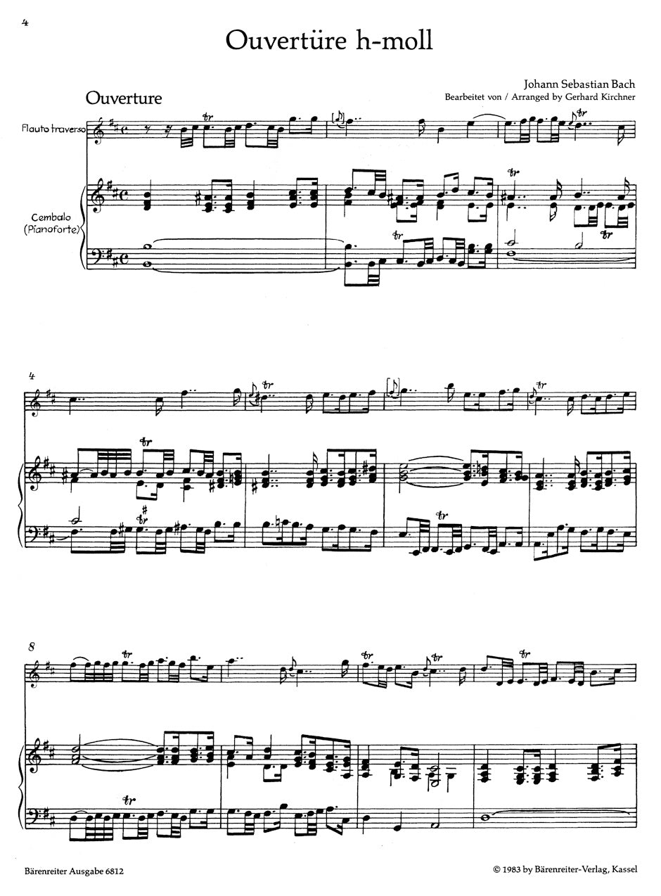 Bach Overture (Orchestal Suite) for Flute and Harpsichord Obbligato (Piano) B minor (according to BWV 1067)