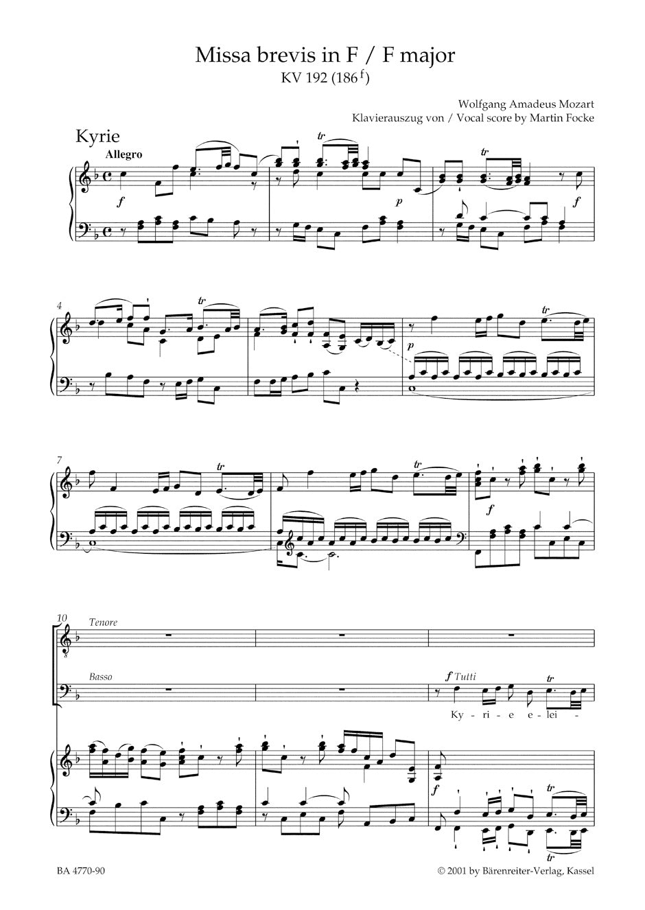 Mozart Missa brevis F major K. 192 (186f)