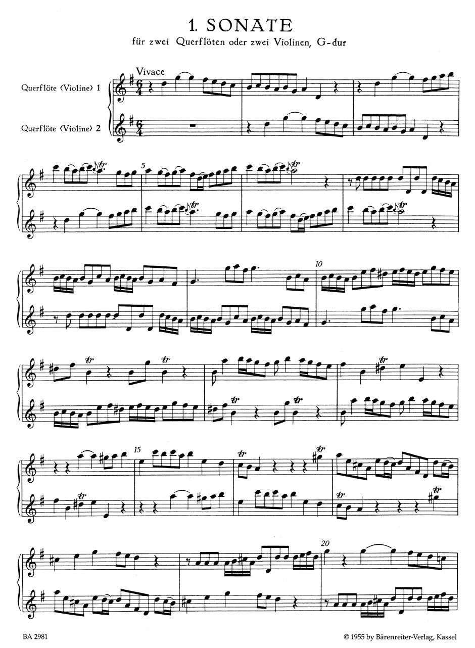 Telemann Six Canonic Sonatas for Two Violins (or Two Flutes) op. 5 TWV 40: 118-120 (1738) (Volume 1)