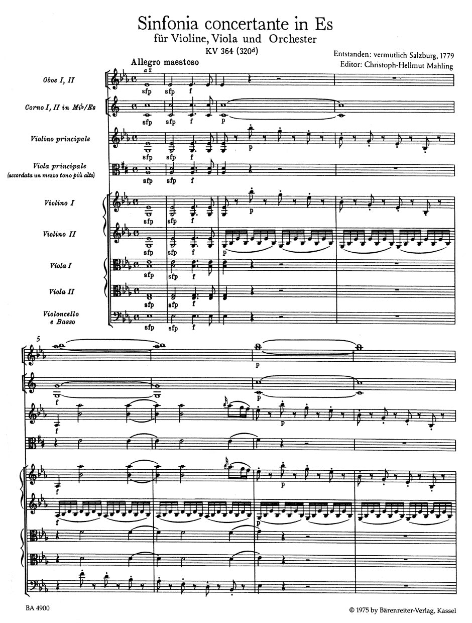 Mozart Sinfonia concertante for Violin, Viola and Orchestra E-flat major K. 364 (320d)