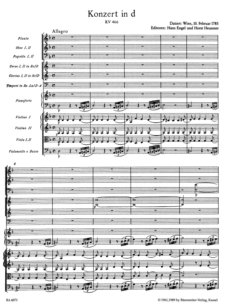 Mozart Concerto for Piano and Orchestra No 20 D minor K. 466 Full Score