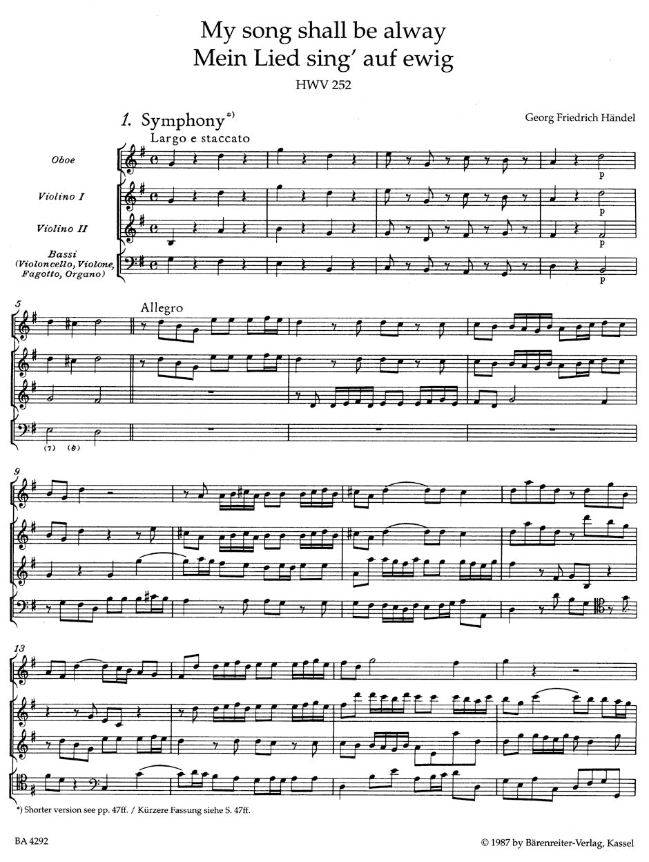 Handel My song shall be alway HWV 252