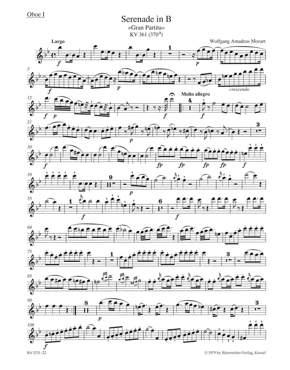 Mozart Serenade in B flat major K 361 (370a) (Gran Partita)