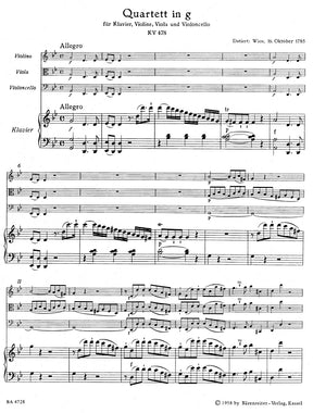 Mozart Quartet for Piano, Violin, Viola and Violoncello in g minor K 478