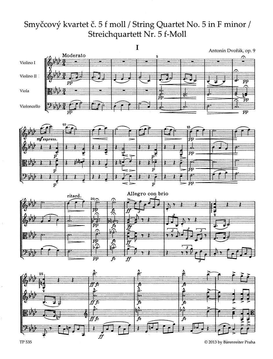 Dvorak String Quartet Nr. 5 F minor op. 9