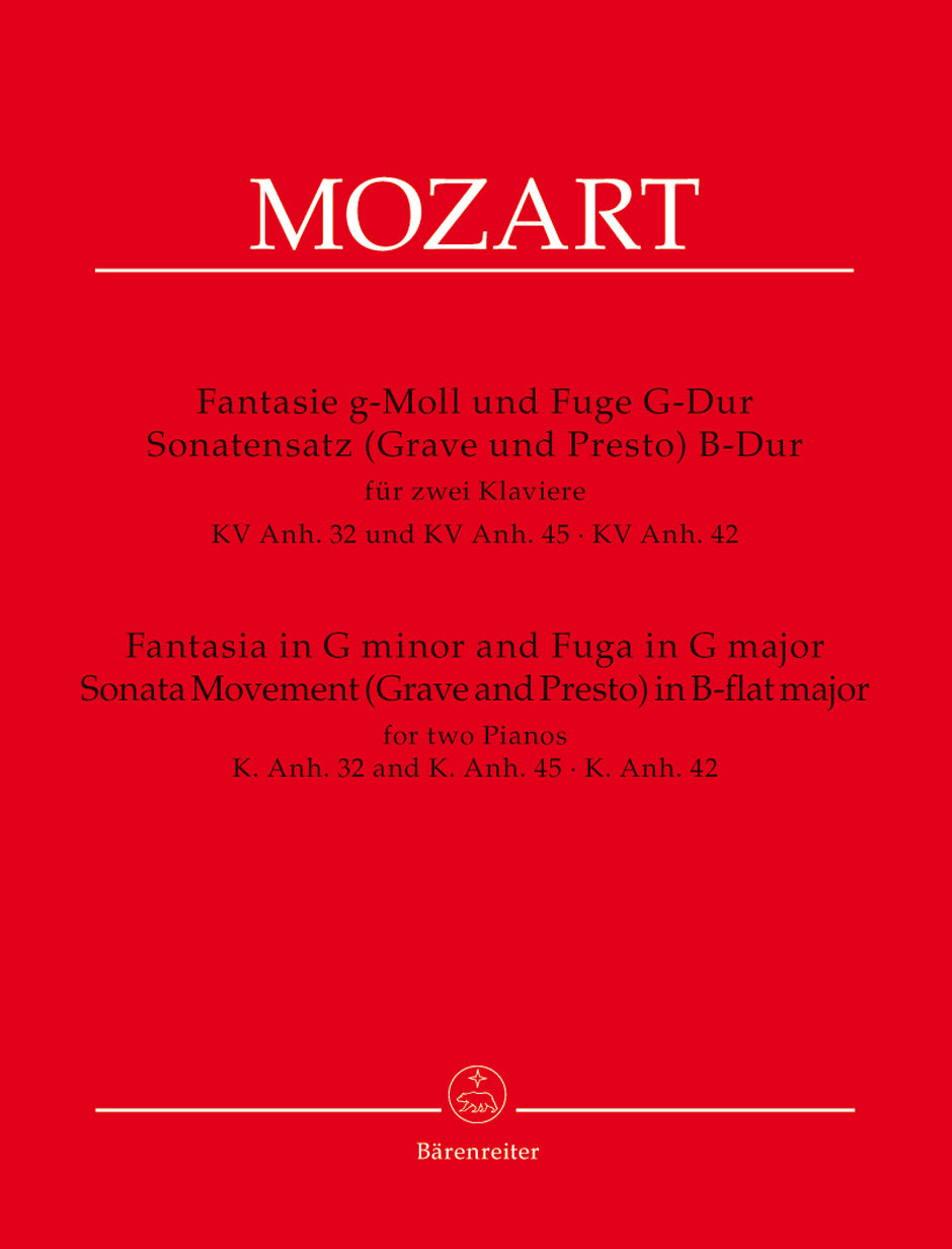Mozart Fantasie in G minor and Fuga in G major, Sonata Movement (Grave and Presto) in B-flat major for two Pianos K. Anh. 32, K. Anh. 45, K. Anh. 42