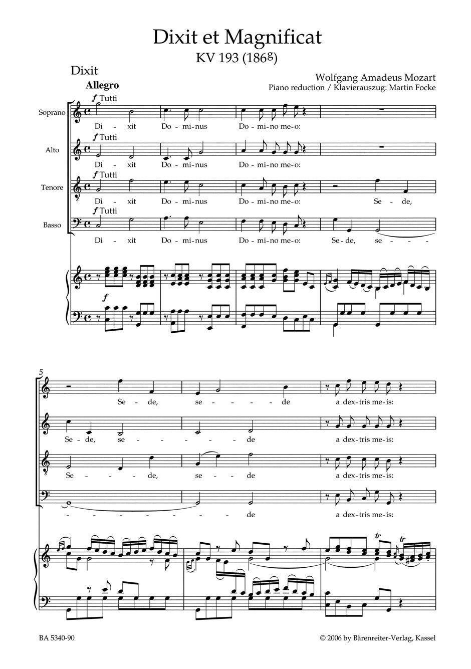 Mozart Dixit et Magnificat K. 193 (186g)