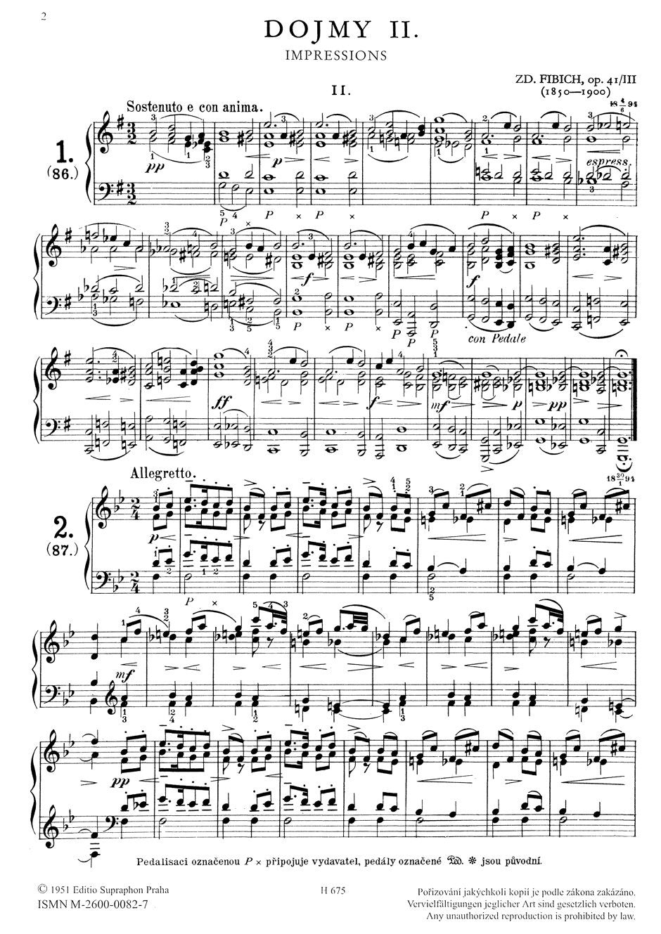 Fibich Stimmungen, Eindrucke und Erinnerungen op. 41 No. 2