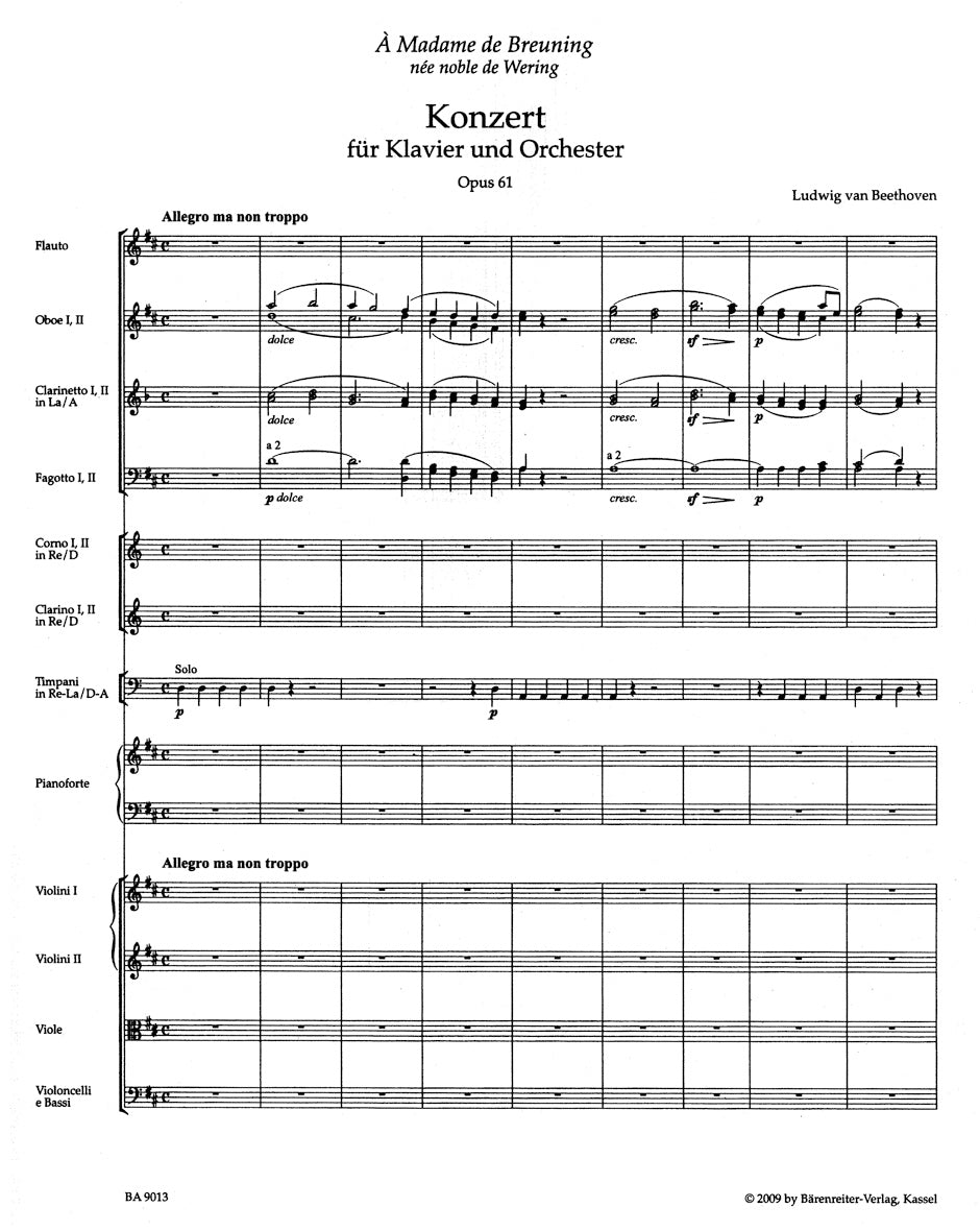 Beethoven Concerto for Pianoforte and Orchestra D major op. 61 (after the Violin Concerto)