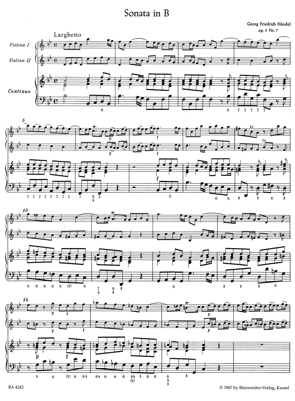 Handel 2 Triosonaten aus op.5 -Sonaten 7 B-dur HWV 402 und 1 A-dur HWV 396-