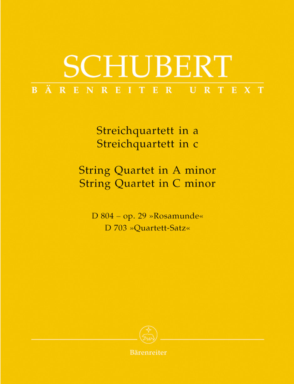 Schubert String Quartet in a minor D 804 Opus 29 (Rosamunde) / String Quartet in c minor D 703 (Quartett-Satz) and fragment of the second movement