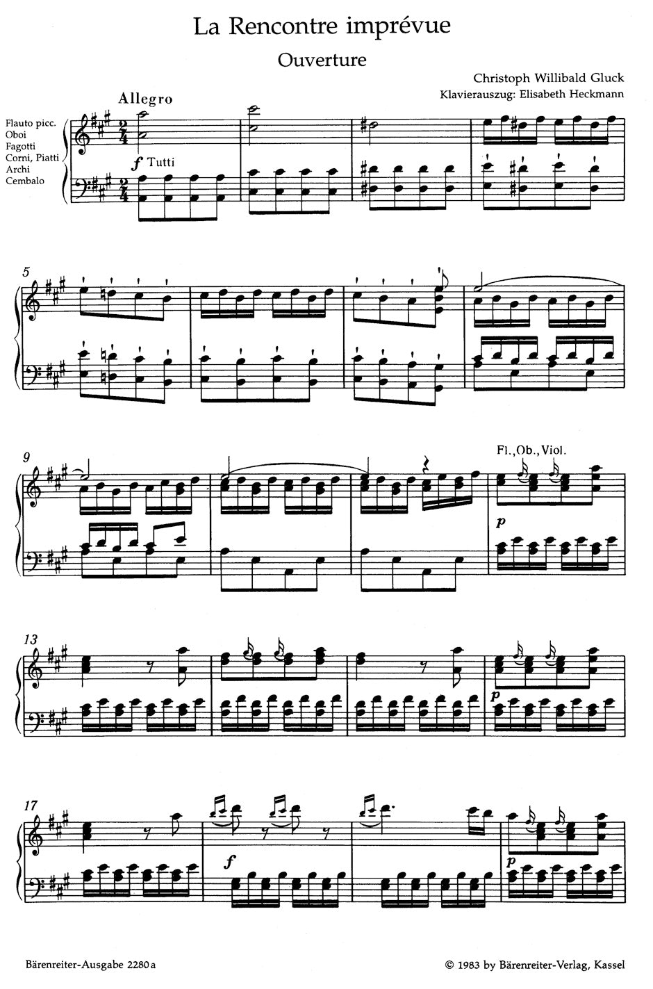 Gluck La Rencontre imprévue -Opéra comique in 3 Akten-
