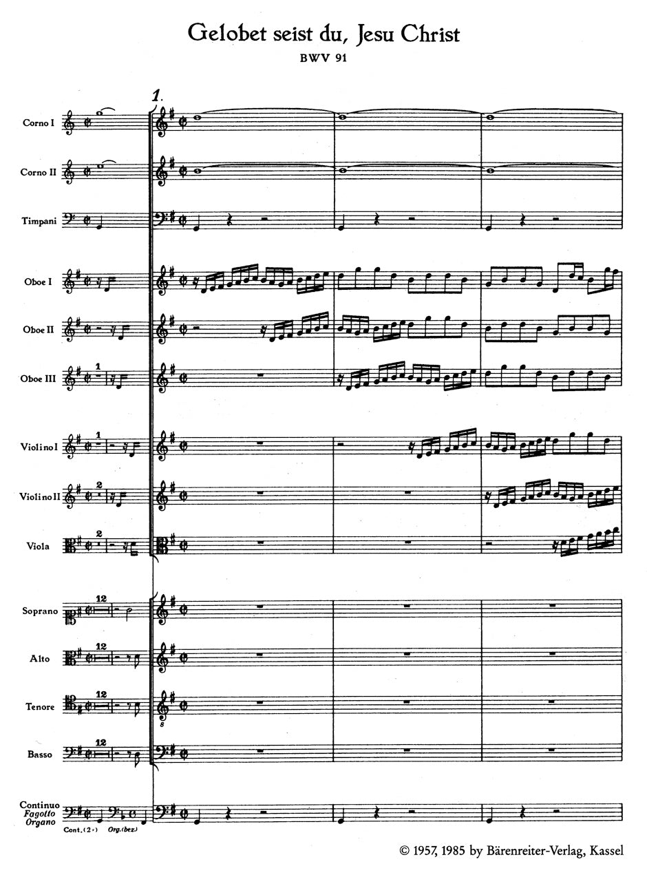 Bach Gelobet seist du, Jesu Christ BWV 91 Study Score