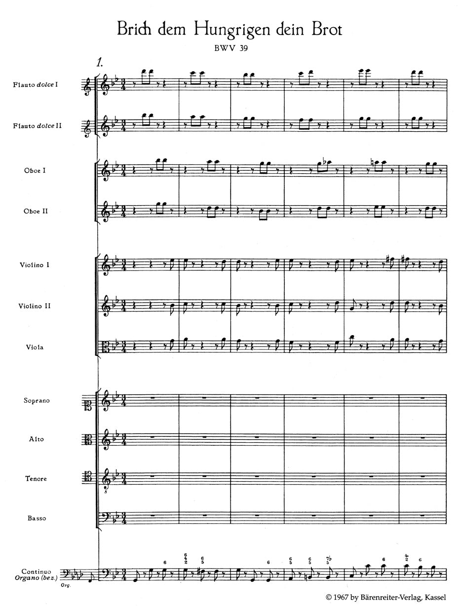 Bach Break with hungry men thy bread BWV 39 -Cantata for the First Sunday after Trinity- Study Score