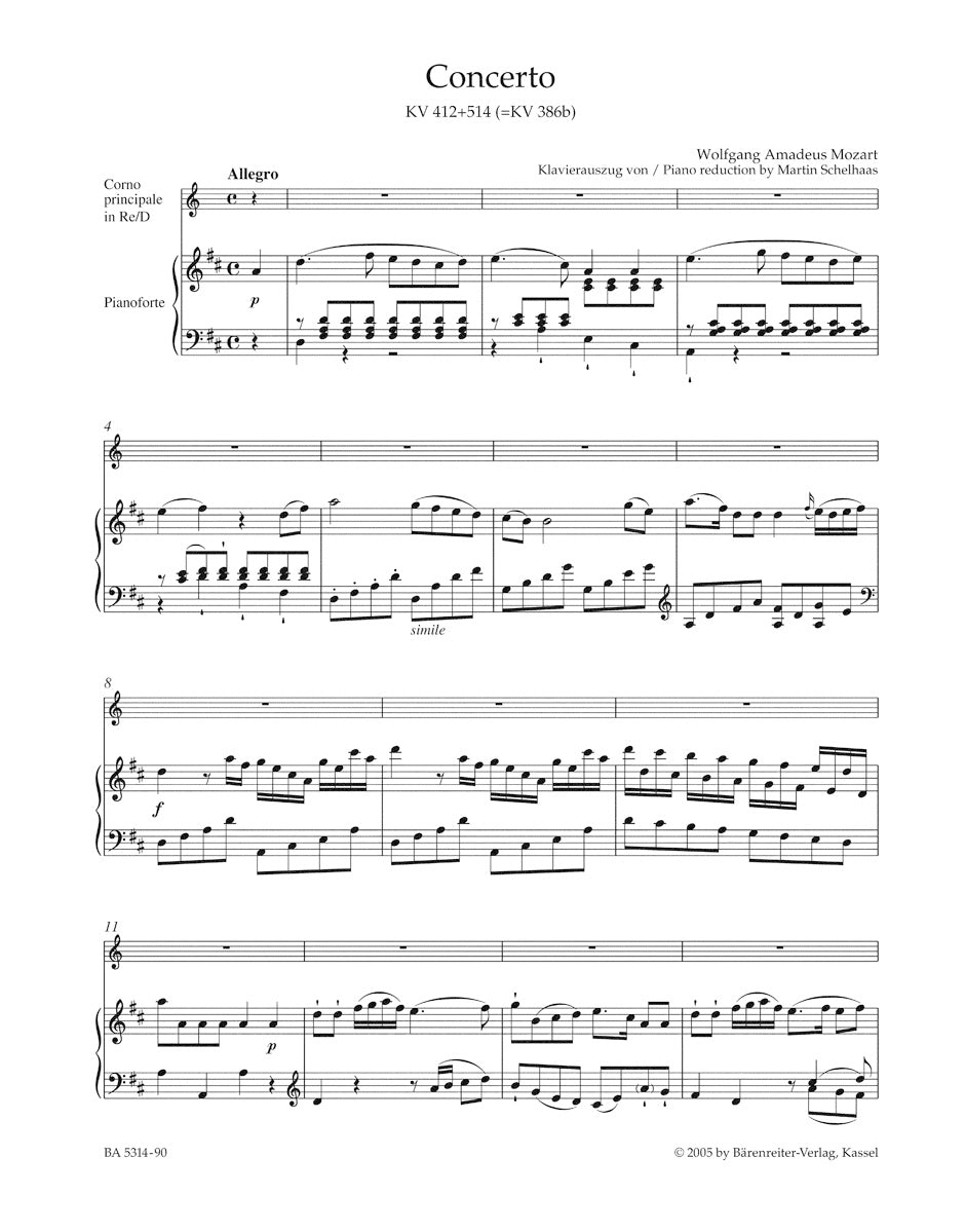 Mozart Concerto for Horn and Orchestra Nr. 1 D major K. 412 + 514 (386b) (Traditional version (Rondo by Franz Xaver Süßmayr))