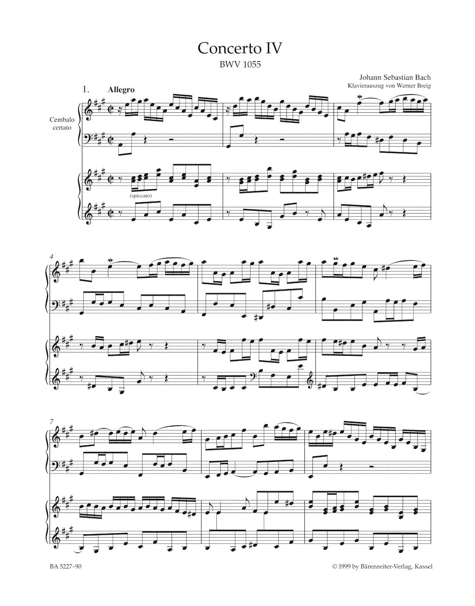 Bach Concerto for Harpsichord and Strings Nr. 4 A major BWV 1055