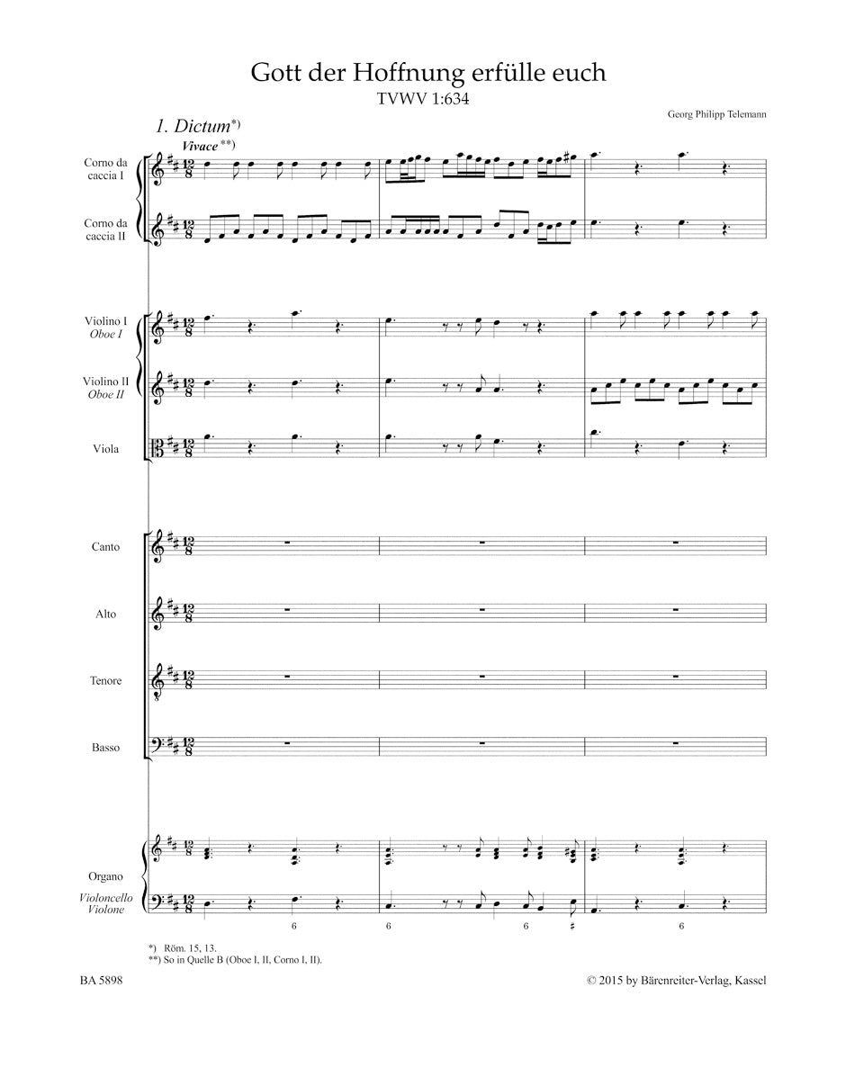 Telemann Gott der Hoffnung erfülle euch TVWV 1:634 -Cantata for Whit Sunday-