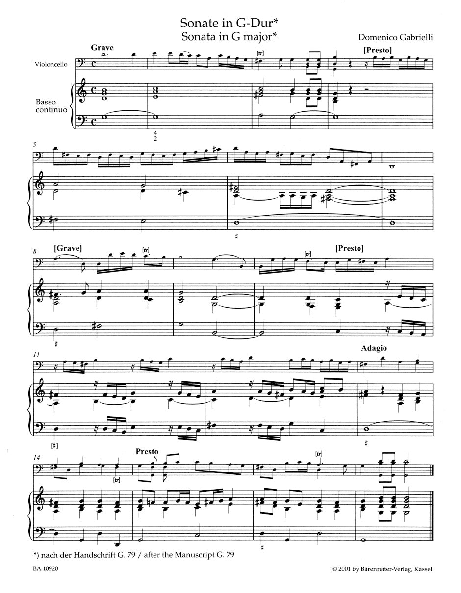 Gabrielli The Complete Works for Violoncello