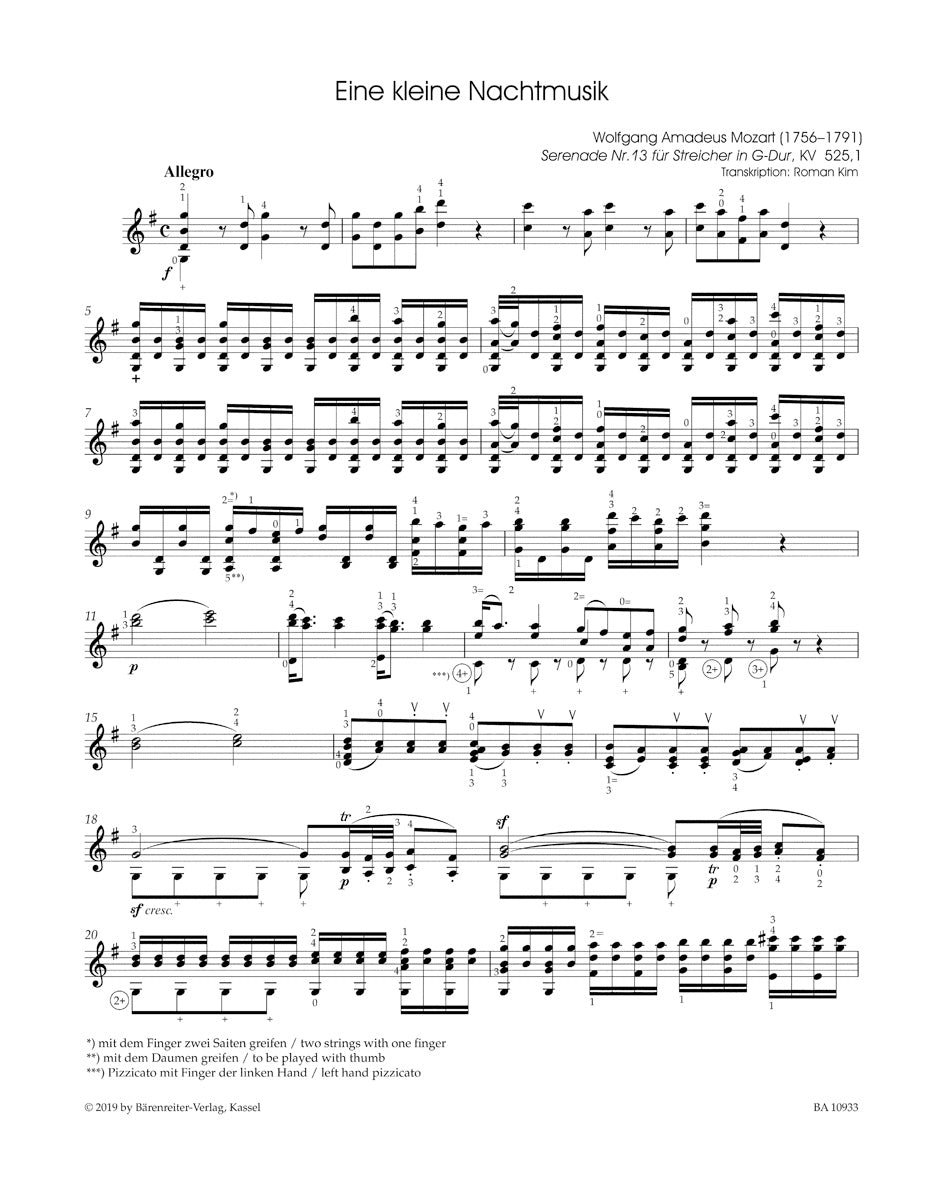 Mozart Eine kleine Nachtmusik (Arranged for Violin solo) (Allegro from Serenade No. 13 K. 525)
