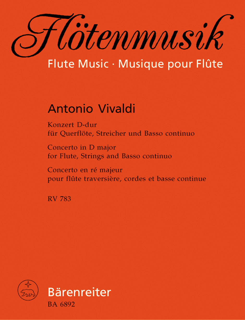 Konzert Für Querflöte, Streicher Und Basso Continuo D-Dur RV 783 De Antonio Vivaldi | Comprar En Stretta Tienda De Partituras Online