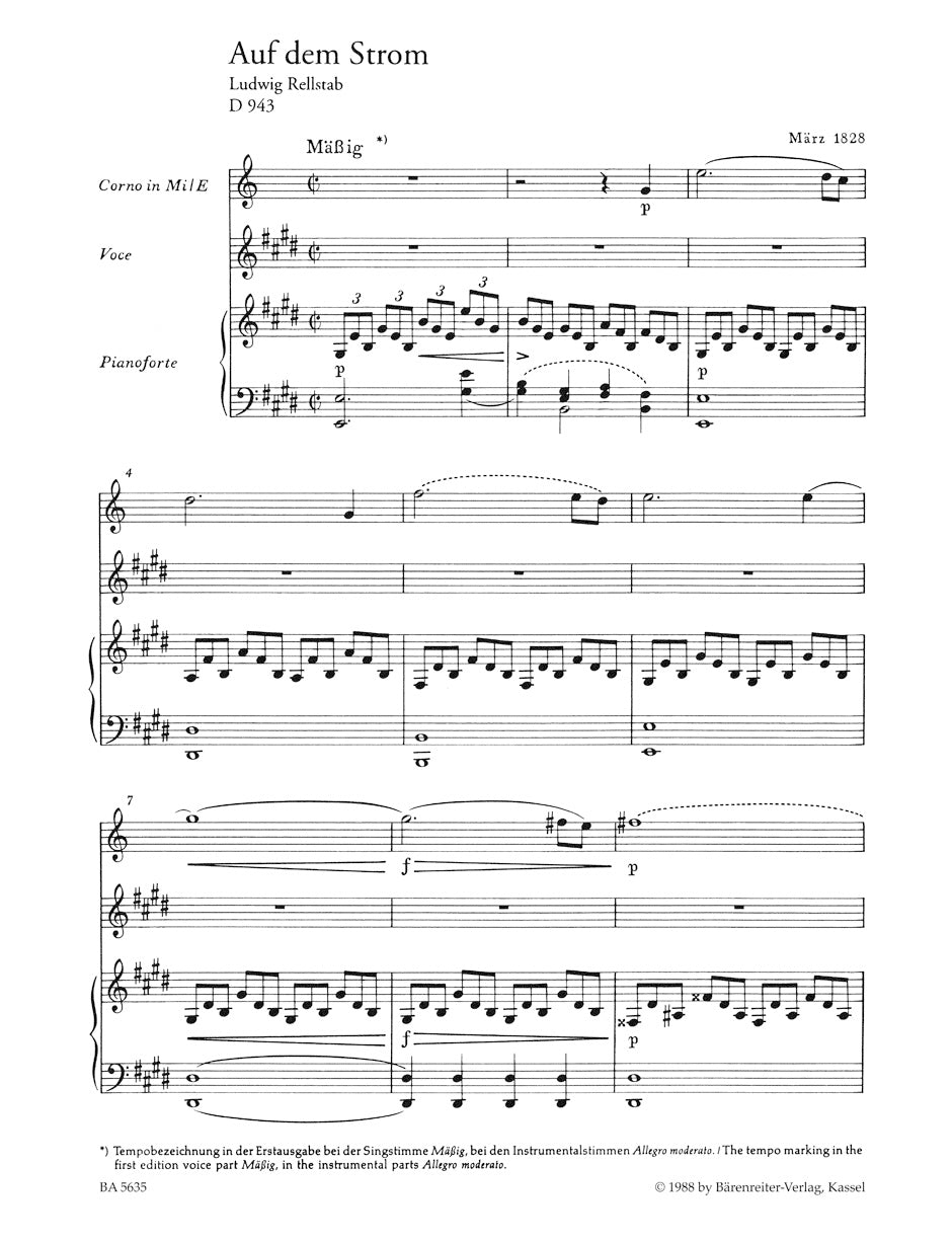 Schubert Auf dem Strom for high voice, horn (Violoncello) and Piano op. post.119 D 943