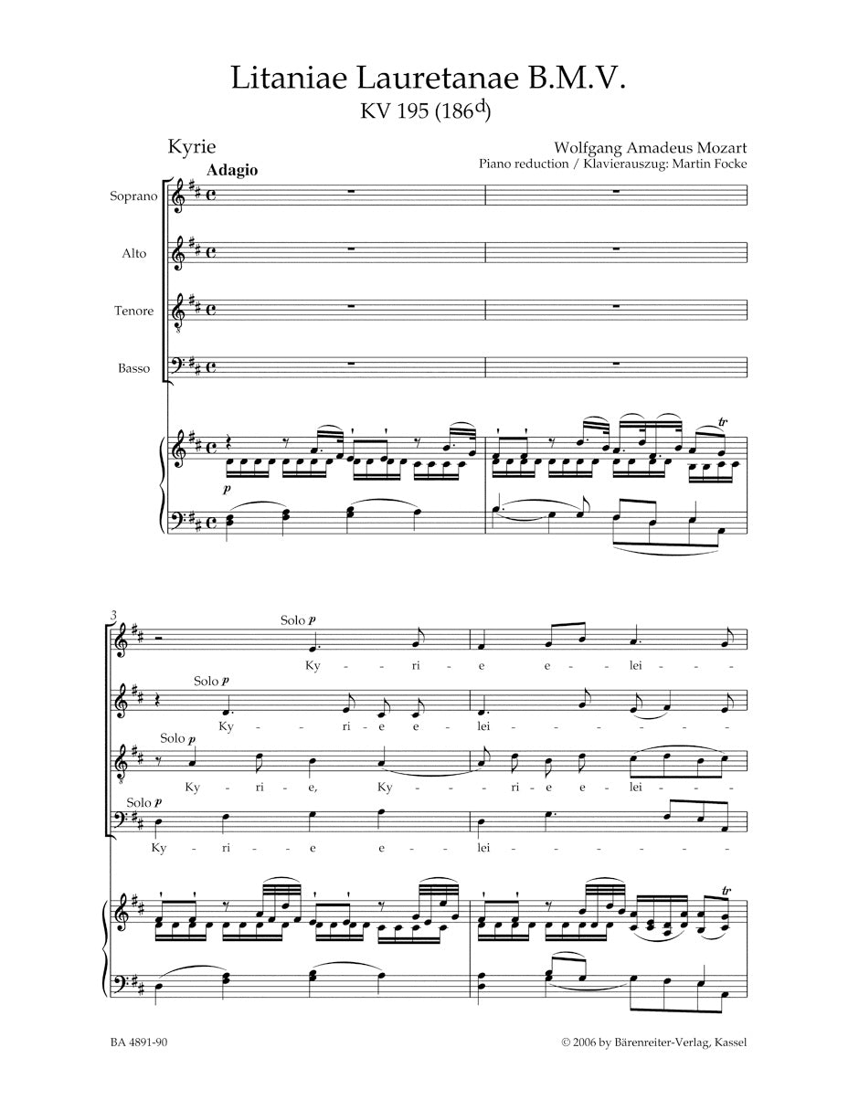Mozart Litaniae Lauretanae B. M. V. K. 195 (186d)