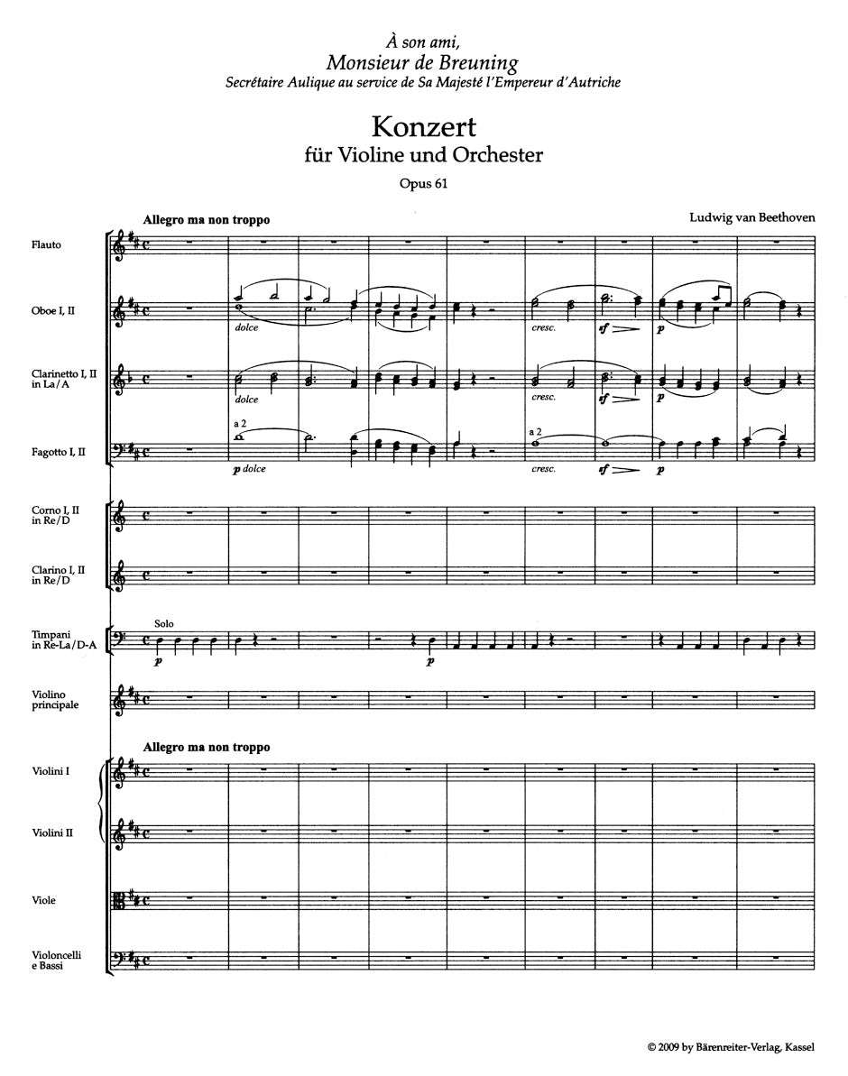 Beethoven Concerto for Violin and Orchestra D major op. 61 Study Score