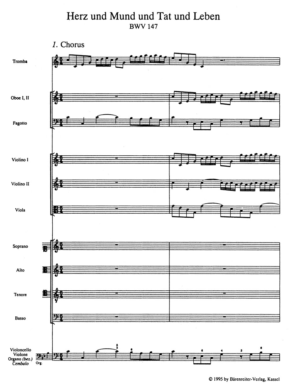 Bach Heart and lips, thy whole behaviour BWV 147 -Cantata for the Feast of Visitation B. V. M.-Study Score