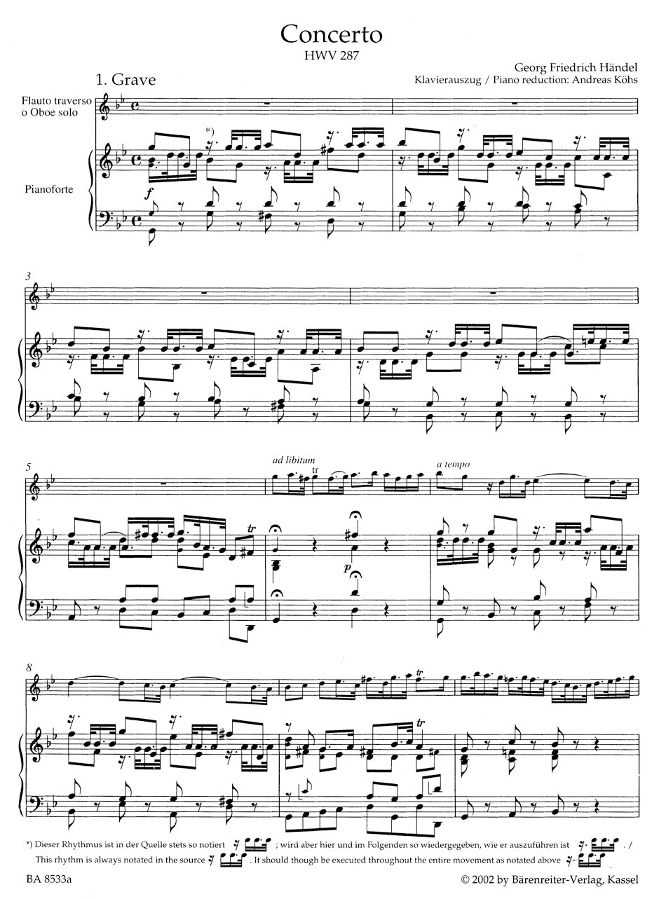Handel Concerto for Flute (Oboe) and Orchestra G minor HWV 287 -Urtext based on newly found source-